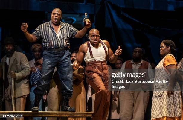 American bass-baritone Alfred Walker , tenor Frederick Ballentine , and soprano Latonia Moore perform at the final dress rehearsal prior to the...
