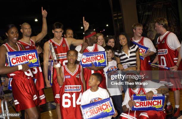 Stripes team poses after winning the game , Lisa Leslie, Shane Battier, Wally Szczerbiak, Lil' Bow Wow, Sean "P. Diddy" Combs, Redman, Nick Carter...