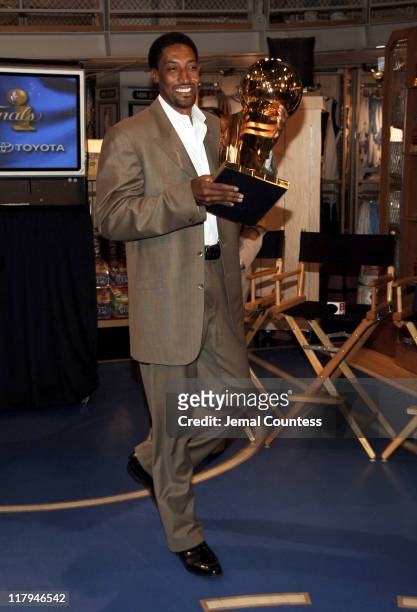 Scottie Pippen with The 2006 NBA Finals Trophy during NBA Legends Scottie Pippen and Walt "Clyde" Frazier Announce 2006 Finals Trophy Tour at NBA...