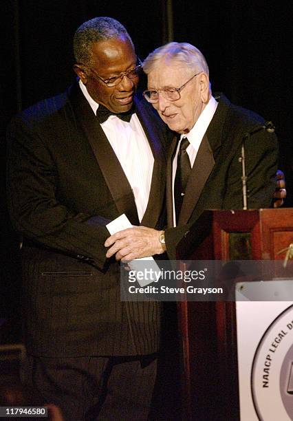 Hank Aaron & John Wooden during NAACP Legal Defense Fund's Hank Aaron Humanitarian Award in Sports at The Beverly Hilton Hotel in Beverly Hills,...