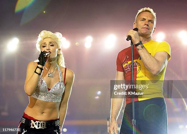 Gwen Stefani and Sting during Super Bowl XXXVII - AT&T Wireless Super Bowl XXXVII Halftime Show - Rehearsal at Qualcomm Stadium in San Diego,...