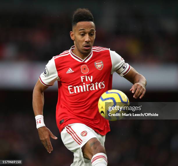 Pierre-Emerick Aubameyang of Arsenal during the Premier League match between Arsenal FC and Wolverhampton Wanderers at Emirates Stadium on November...