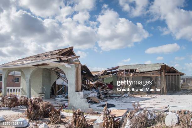 destruction from grand bahama after hurricane dorian - hurricane stock-fotos und bilder