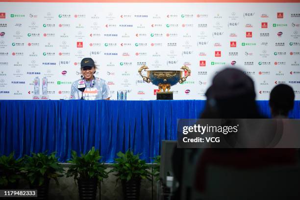 Naomi Osaka of Japan attends the press conference after winning the Women's Singles final match against Ashleigh Barty of Australia on Day nine of...