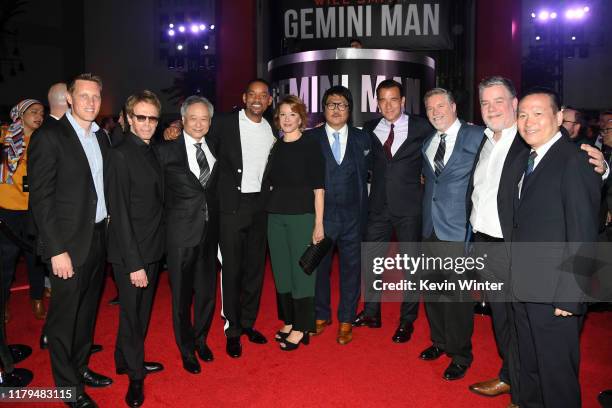 David Ellison, Jerry Bruckheimer, Ang Lee, Will Smith, Linda Emond, Benedict Wong, Clive Owen, Bill Westenhofer, Guy Williams, and Li Haifeng attend...