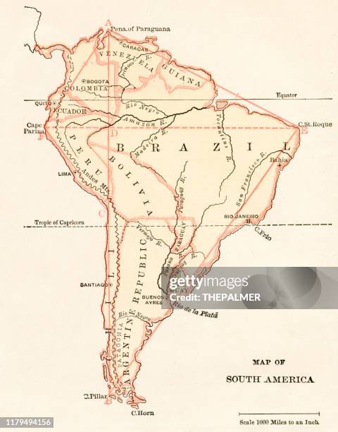 map of south america 1875 - peru stock illustrations