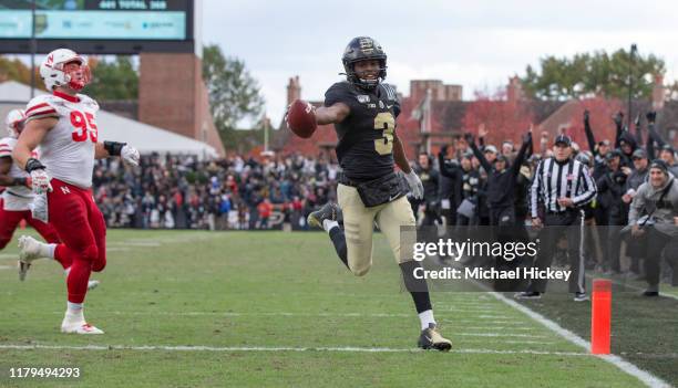 David Bell of the Purdue Boilermakers scores the go-ahead touchdown late in the fourth quarter against the Nebraska Cornhuskers at Ross-Ade Stadium...