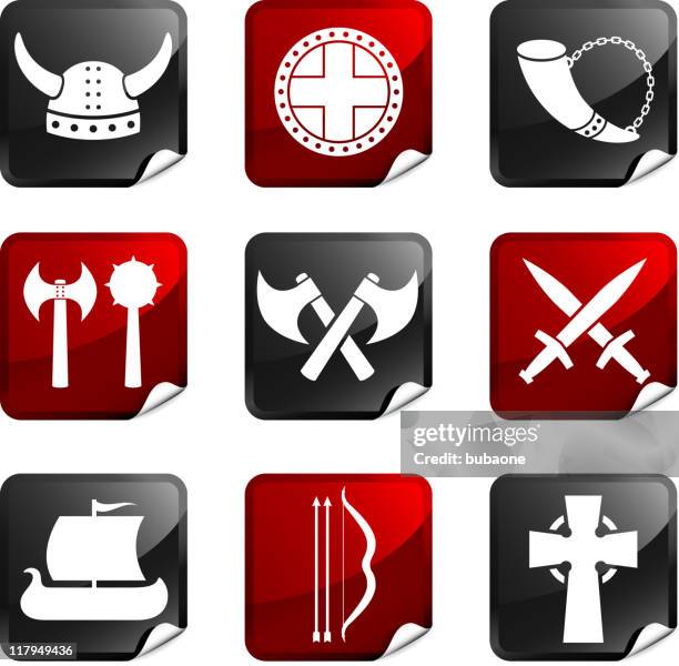 viking royalty free vector icon set stickers - viking axe stock illustrations