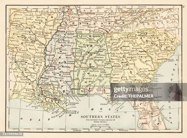 karte von southern states 1875 - georgia alabama stock-grafiken, -clipart, -cartoons und -symbole