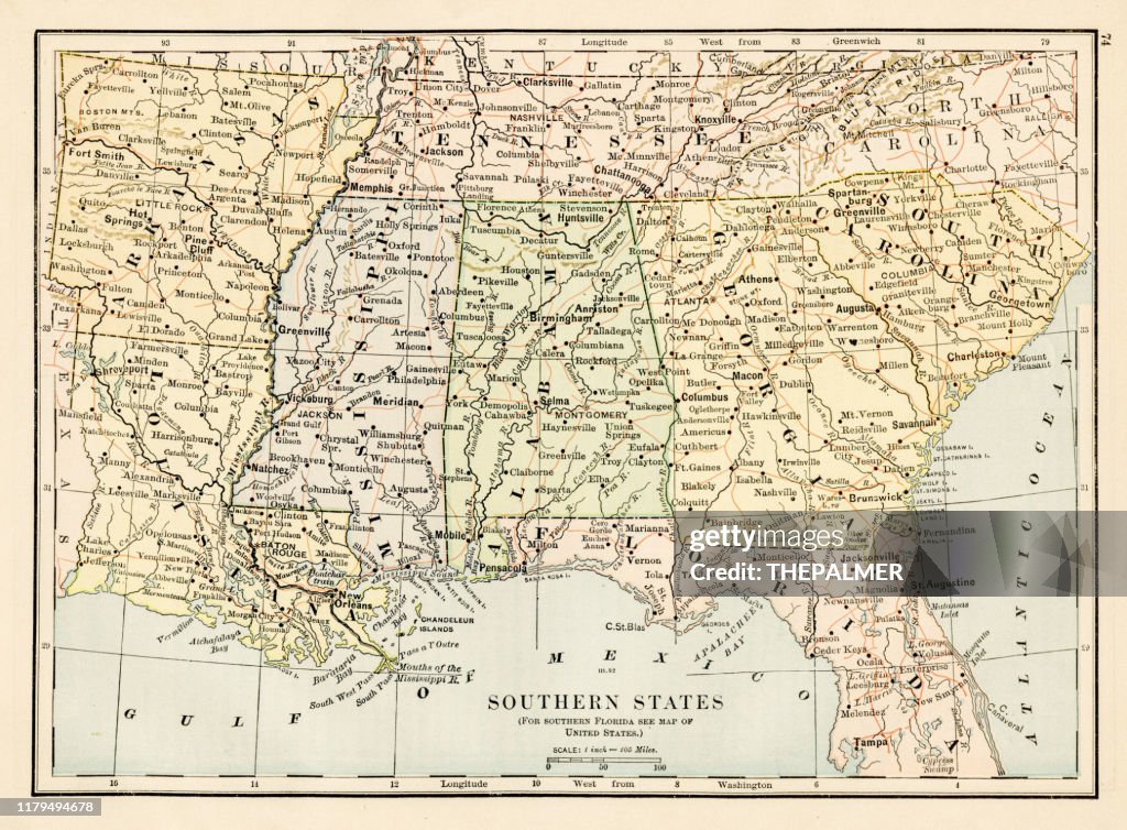 Map of Southern States 1875