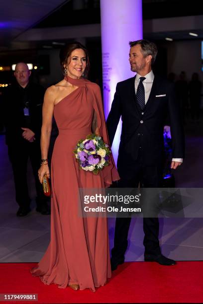 Crown Princess Mary of Denmark and Crown Prince Frederik arrive to the Crown Prince Culture Ward Show on November 2, 2019 in Odense, Denmark. The...