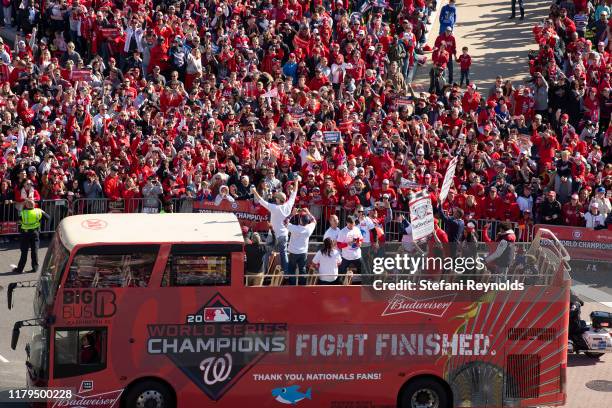 The Washington Nationals hold a parade to celebrate their World Series victory over the Houston Astros on November 2, 2019 in Washington, DC. This is...