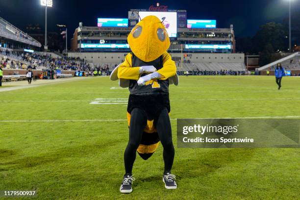 Georgia Tech's mascot Buzz dances following the conclusion of the NCAA football game between the Pittsburgh Panthers and the Georgia Tech Yellow...