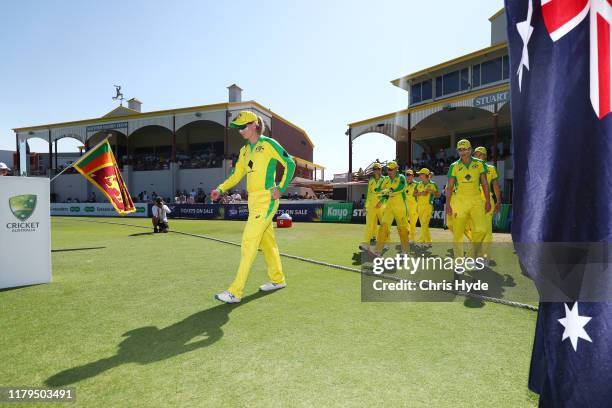 Meg Lanning of Australia leads the team out during game two of the International Women's One Day International Series between Australia and Sri Lanka...