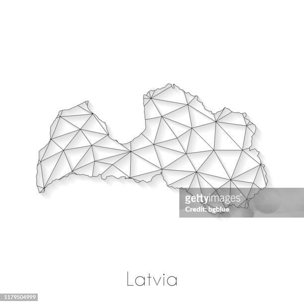 latvia map connection - network mesh on white background - riga stock illustrations