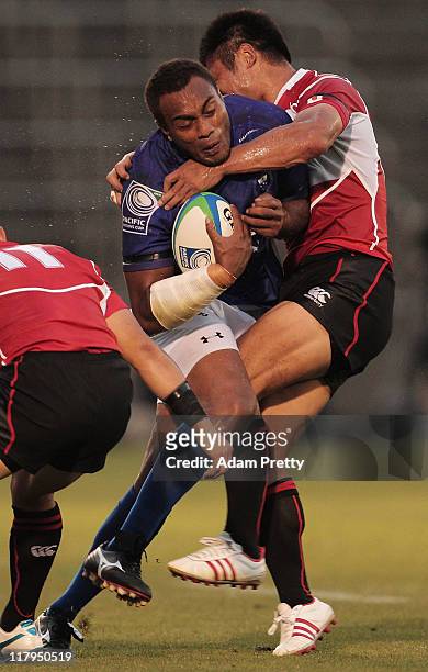 Sailosi Tagicakibau of Samoa in action during the IRB Pacific Nations Cup match between Japan and Samoa at Prince Chichibu Memorial Stadium on July...