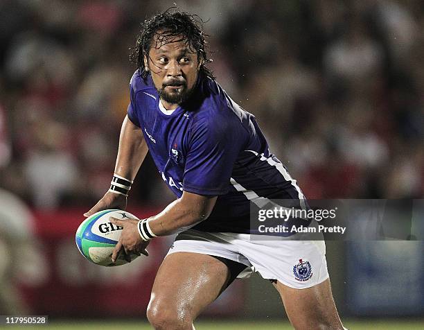 Seilala Mapusua of Samoa in action during the IRB Pacific Nations Cup match between Japan and Samoa at Prince Chichibu Memorial Stadium on July 2,...