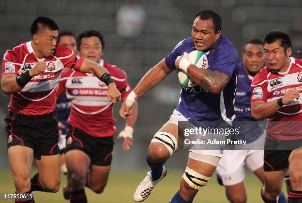 Taiasina Tuifua of Samoa in action during the IRB Pacific Nations Cup match between Japan and Samoa at Prince Chichibu Memorial Stadium on July 2,...