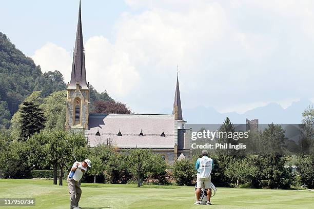 Boonchu Ruangkit of Thailand in action during the second round of the Bad Ragaz PGA Seniors Open played at Golf Club Bad Ragaz on July 2, 2011 in Bad...