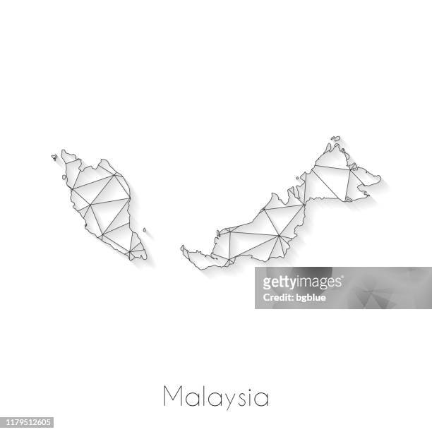 ilustraciones, imágenes clip art, dibujos animados e iconos de stock de conexión de mapa de malasia - malla de red sobre fondo blanco - península