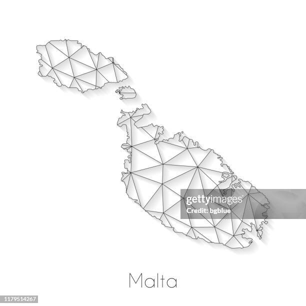 malta map connection - network mesh on white background - modern malta stock illustrations