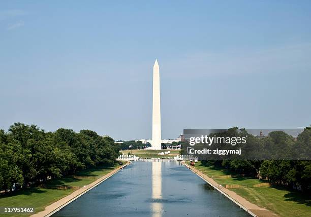 washington monument - reflecting pool stock-fotos und bilder