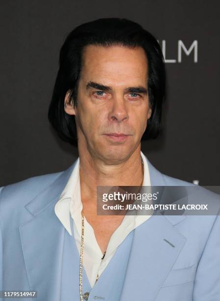 Musician Nick Cave arrives for the 2019 LACMA Art+Film Gala at the Los Angeles County Museum of Art in Los Angeles on November 2, 2019.