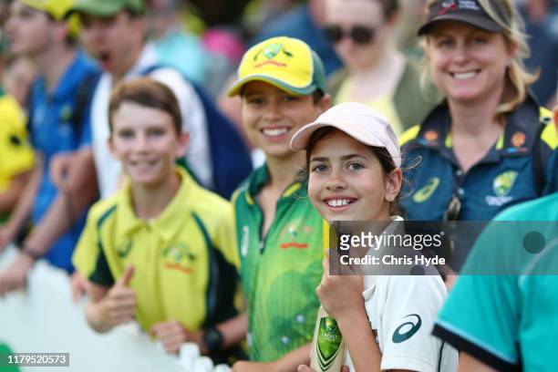Fans during game two of the International Women's One Day International Series between Australia and Sri Lanka at Allan Border Field on October 07,...