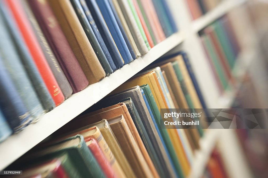 Books In Rows On Bookshelves