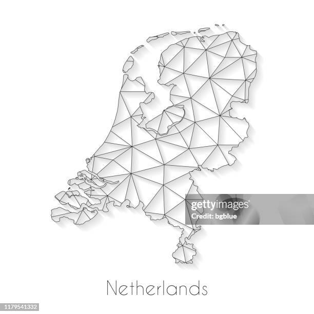 stockillustraties, clipart, cartoons en iconen met nederland kaart verbinding-netwerk mesh op witte achtergrond - nederland kaart