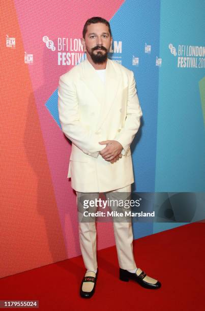 Shia LaBeouf attends the "Honey Boy" European Premiere during the 63rd BFI London Film Festival at the Vue West End on October 06, 2019 in London,...