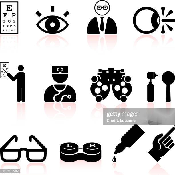 eye exam and optometry black & white vector icon set - refractive surgery stock illustrations