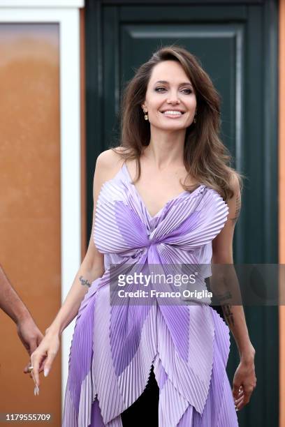 Angelina Jolie attends the photocall of the movie "Maleficent – Mistress Of Evil" at Hotel De La Ville on October 07, 2019 in Rome, Italy.