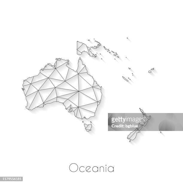 illustrazioni stock, clip art, cartoni animati e icone di tendenza di connessione mappa oceania - mesh di rete su sfondo bianco - nuova zelanda