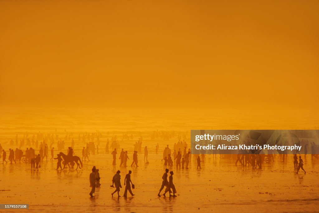 Crowded sunset silhouette