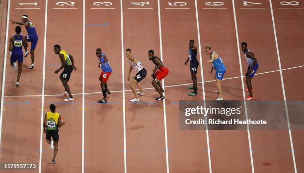 Wilbert London of the United States gets the baton from Michael Cherry in the Men's 4x400 metres relay final during day ten of 17th IAAF World...