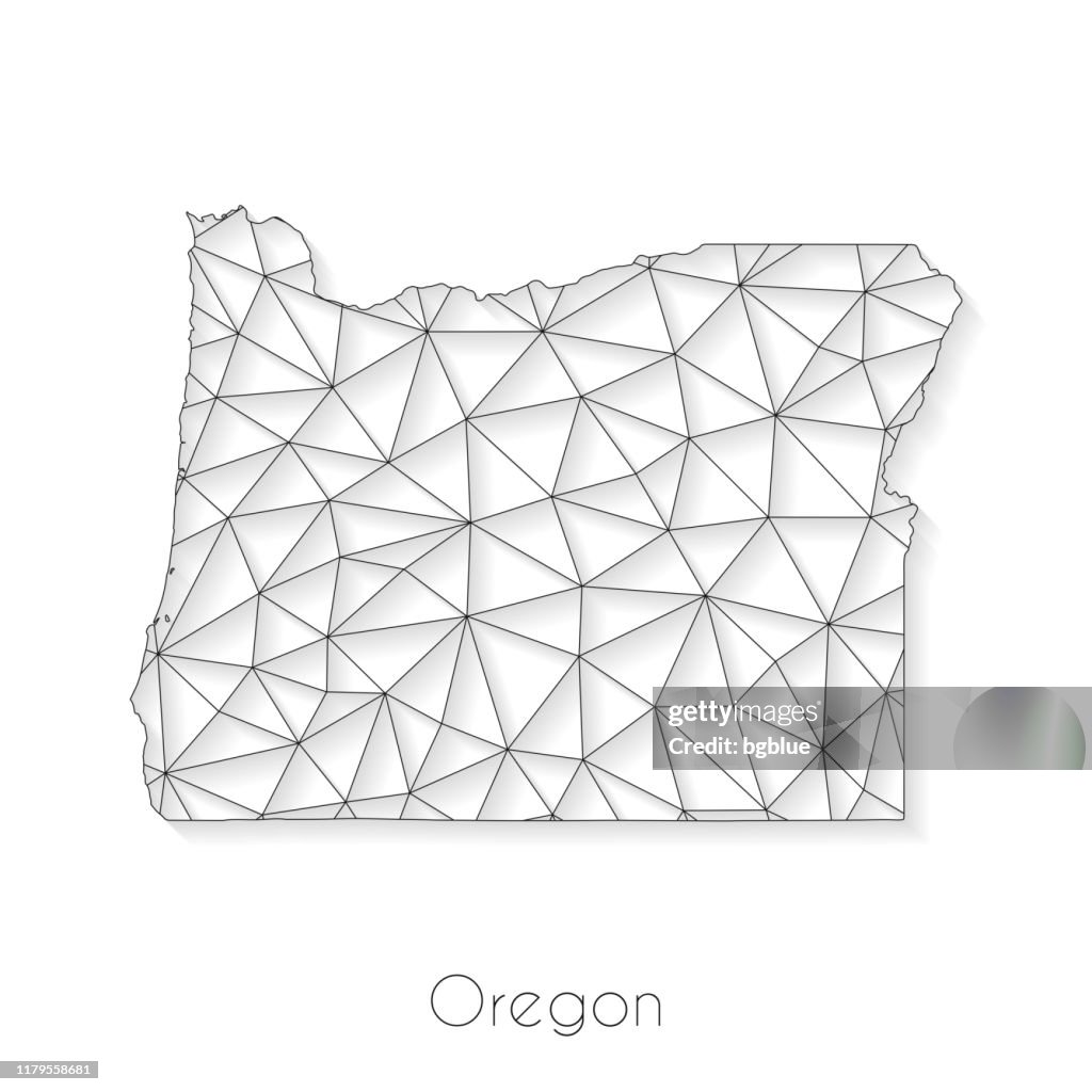 Oregon map connection - Network mesh on white background