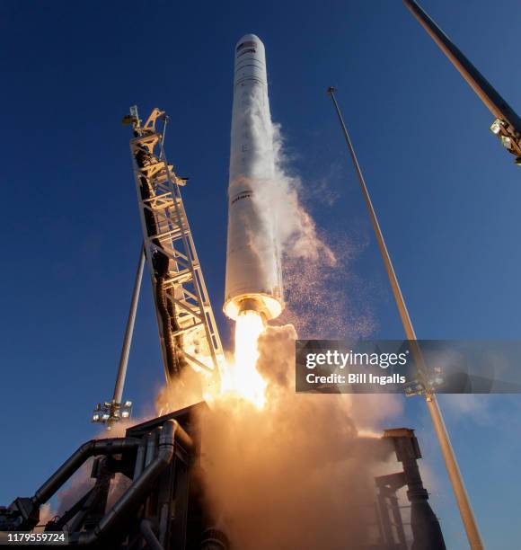 The Northrop Grumman Antares rocket, with Cygnus resupply spacecraft onboard, launches from Pad-0A of NASA's Wallops Flight Facility, Saturday,...