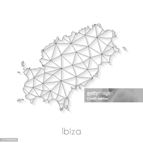 illustrazioni stock, clip art, cartoni animati e icone di tendenza di connessione mappa ibiza - mesh di rete su sfondo bianco - ibiza island