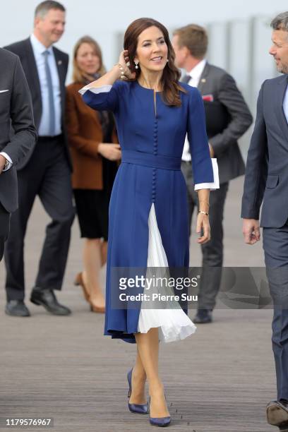 Crown Princess Mary of Denmark is seen at 'La Grande Arche' on day one of the Royal Visit on October 07, 2019 in Paris, France.