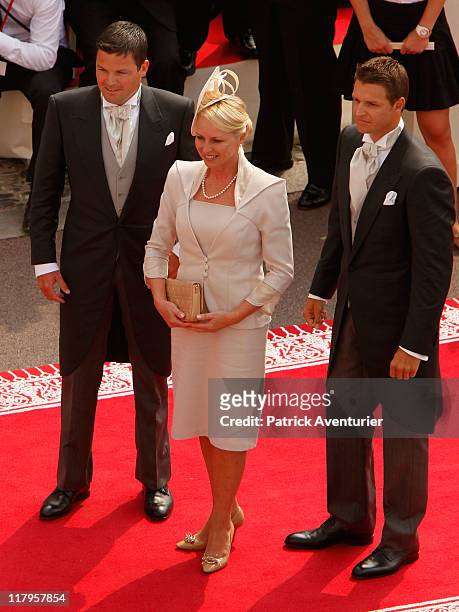 Family of the bride Sean Wittstock, Lynette Wittstock and Gareth Wittstock attend the religious ceremony of the Royal Wedding of Prince Albert II of...