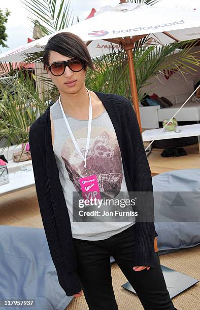 Nat Weller poses at the Barclaycard Unwind VIP Pod during Wireless Festival 2011 at Hyde Park on July 2, 2011 in London, England.
