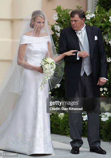 Princess Charlene of Monaco and Michael Kenneth Wittstock arrive at the religious ceremony of the Royal Wedding of Prince Albert II of Monaco to...