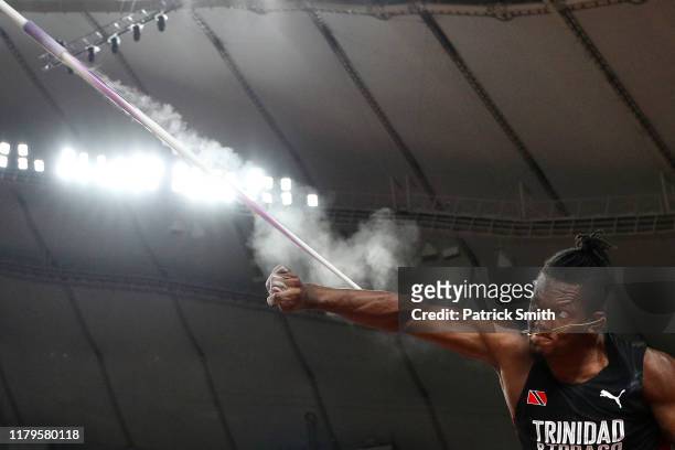 Keshorn Walcott of Trinidad and Tobago competes in the Men's Javelin final during day ten of 17th IAAF World Athletics Championships Doha 2019 at...