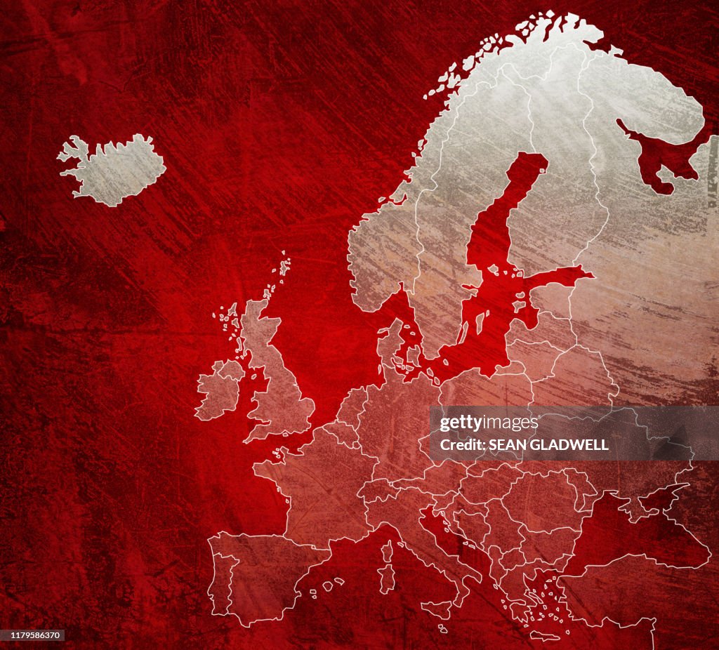 Painted red map of Europe