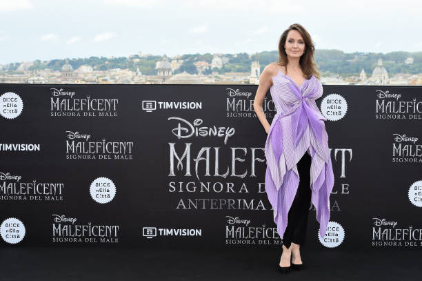 American actress Angelina Jolie, dressed in Givenchy, during the photocall of Disney movie Maleficent Mistress of Evil on the terrace of the Hotel De...