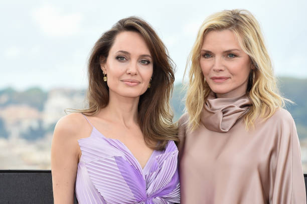 American actresses Angelina Jolie and Michelle Pfeiffer during the photocall of Disney movie Maleficent Mistress of Evil on the terrace of the Hotel...