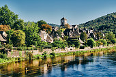 Argentat village south side of river, Dordogne, France