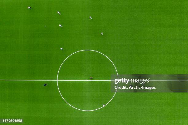 soccer or football field - practice game. - aerial view of football field stock pictures, royalty-free photos & images