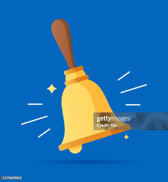 ilustraciones, imágenes clip art, dibujos animados e iconos de stock de ringing a bell - campana de mano